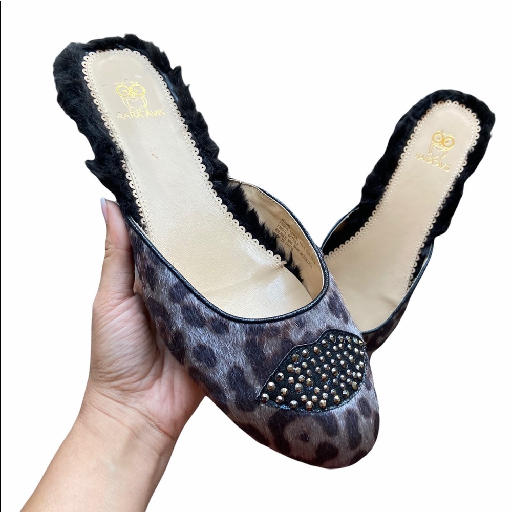 Rara Avis Animal Print Rhinestone Faux Fur Mules